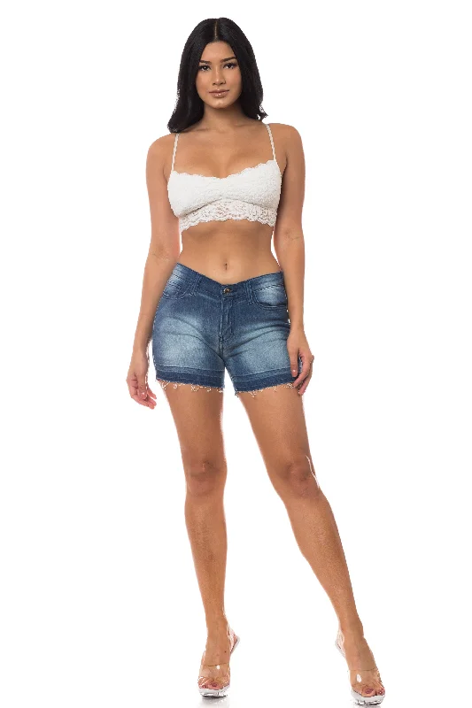 6076HF Mid Waisted Distressed Unhemmed Shorts