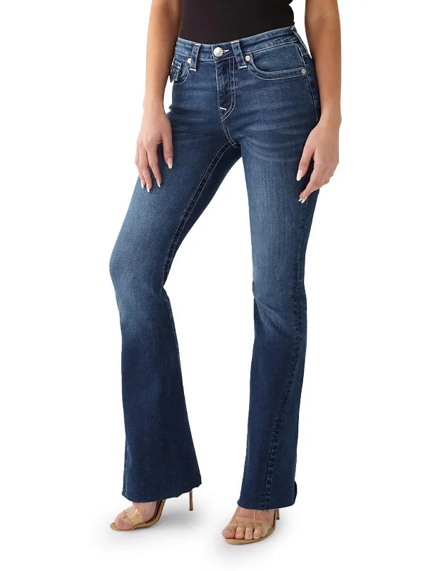 Joey Womens Mid-Rise Dark Wash Flare Jeans