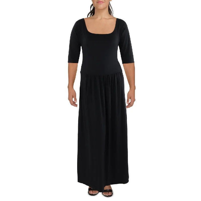 24seven Comfort Apparel Womens Plus Full Length Pleated Maxi Dress