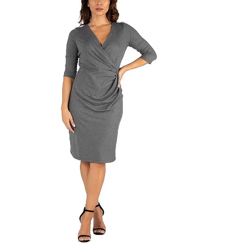 24seven Comfort Apparel Womens Plus Knit Surplice Shift Dress