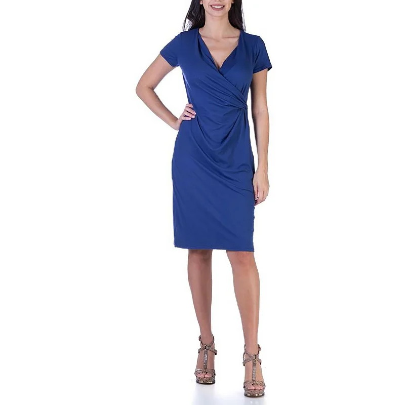 24seven Comfort Apparel Womens Plus Surplice Gathered Midi Dress