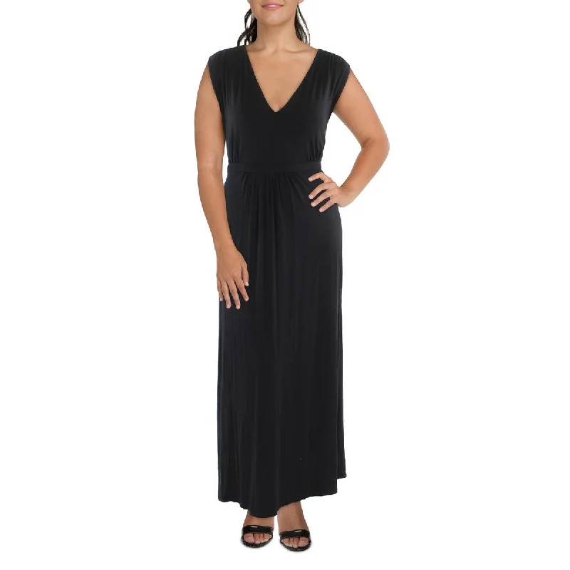 24seven Comfort Apparel Womens Plus V-Neck Long Maxi Dress