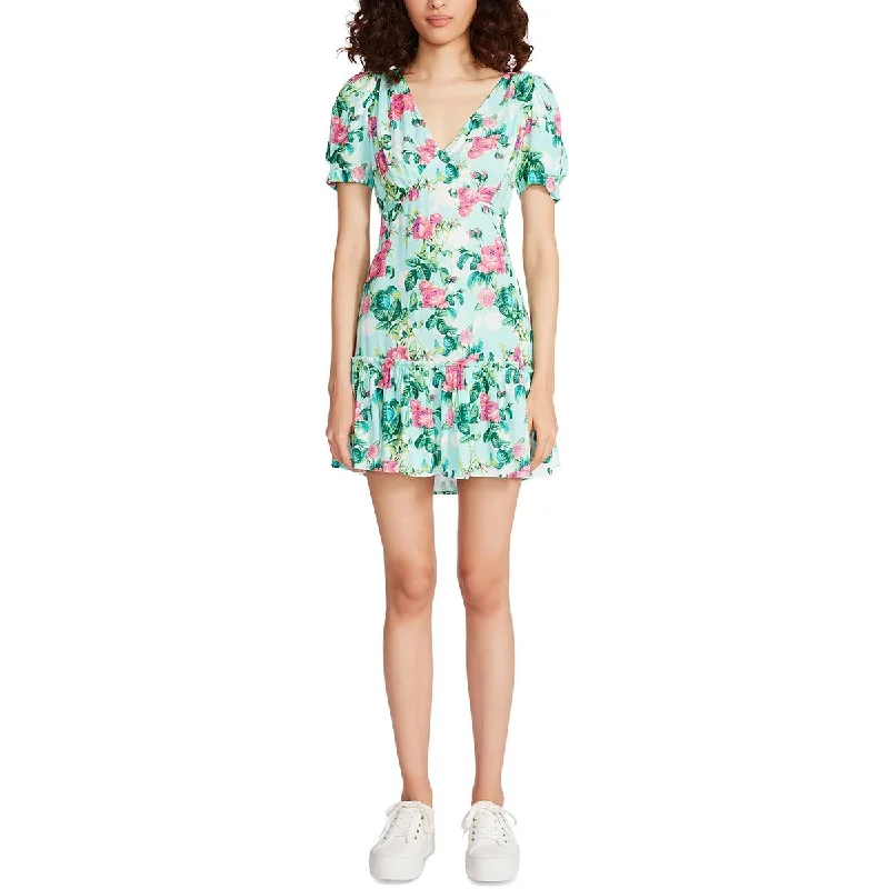 Betsey Johnson Womens Floral Print Tiered Mini Dress