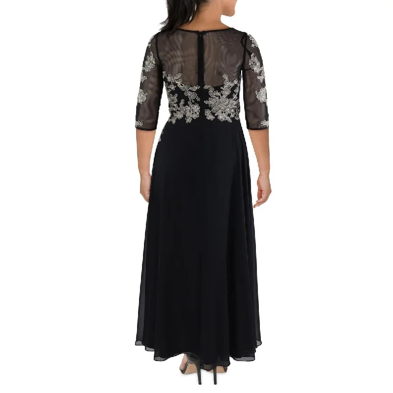 Betsy & Adam Womens Embroidered Long Evening Dress