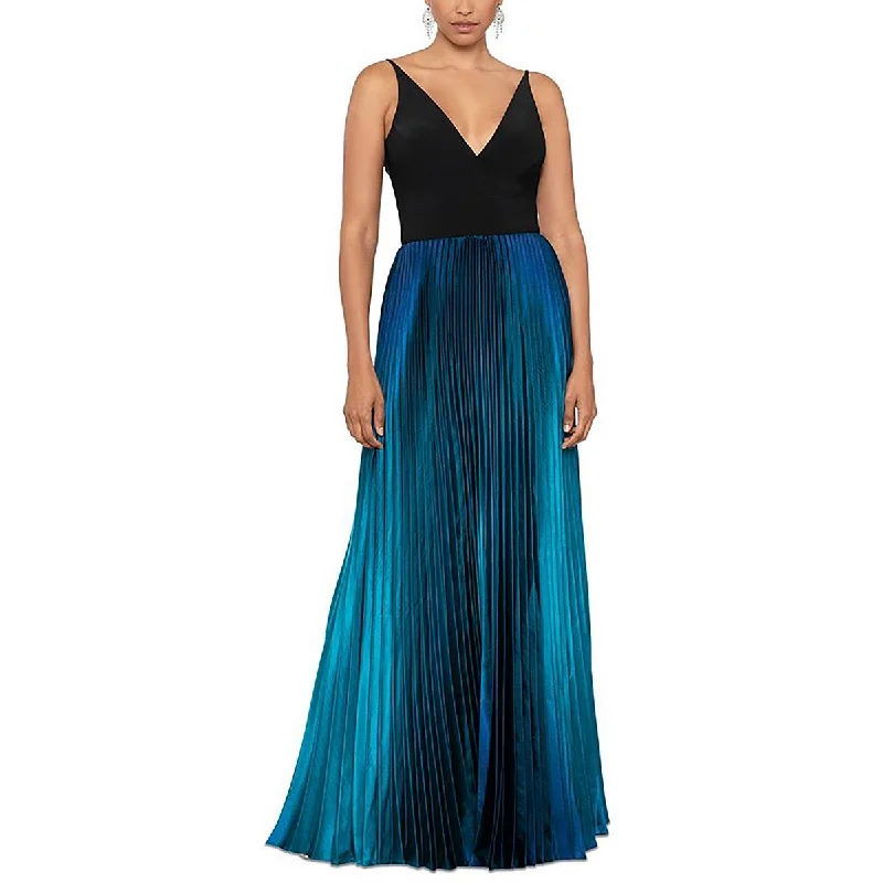 Betsy & Adam Womens Petites V Neck Pleated Maxi Dress