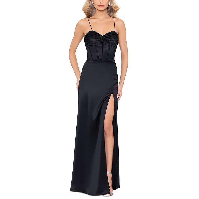 Blondie Nites Womens Juniors Satin Lace-Up Evening Dress