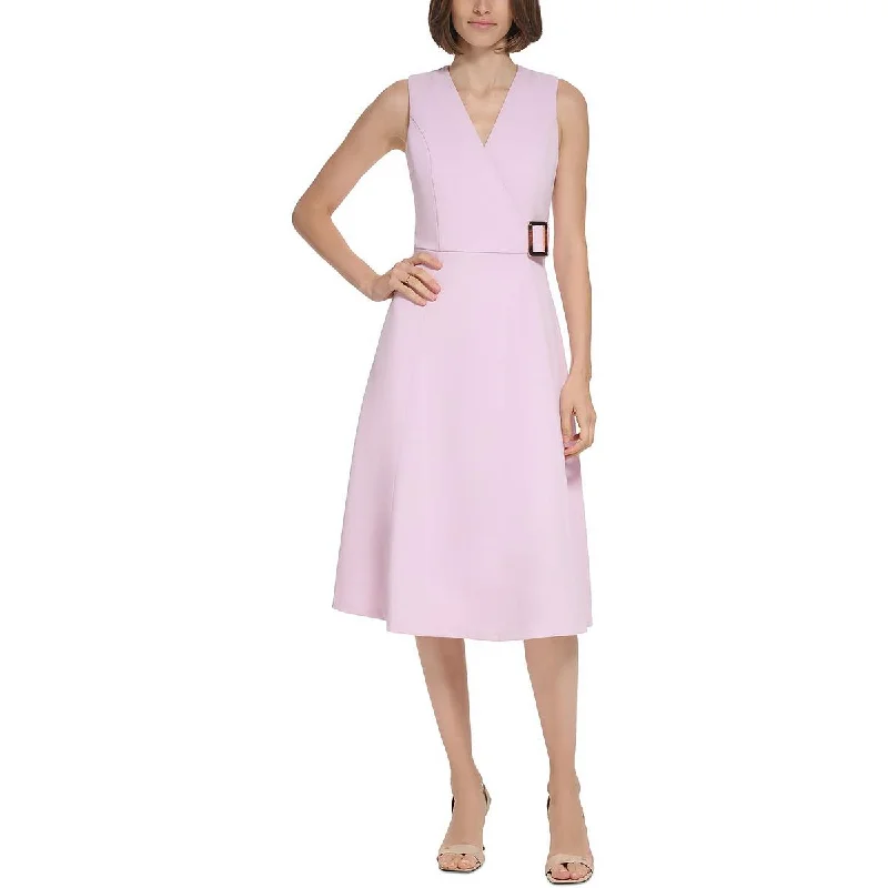 Calvin Klein Womens Crepe Buckle Midi Dress