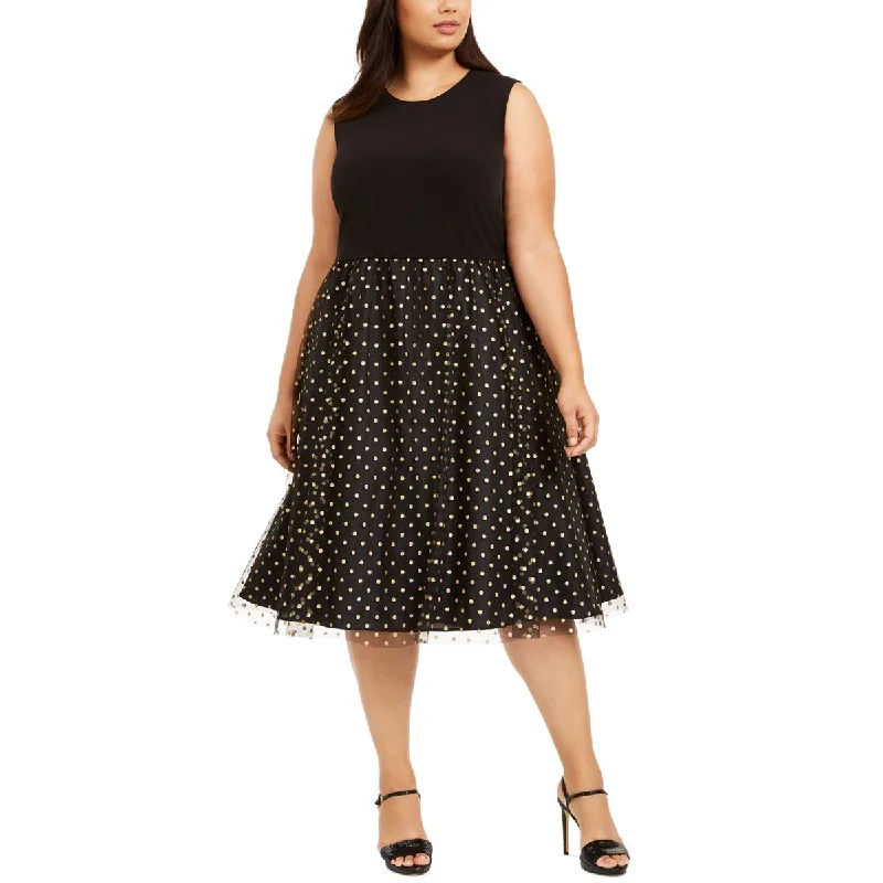 Calvin Klein Womens Plus Mesh Polka Dot Midi Dress