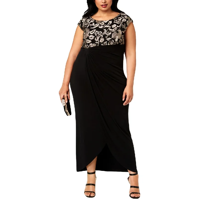 Connected Apparel Womens Plus Lace Sleeveless Evening Dress