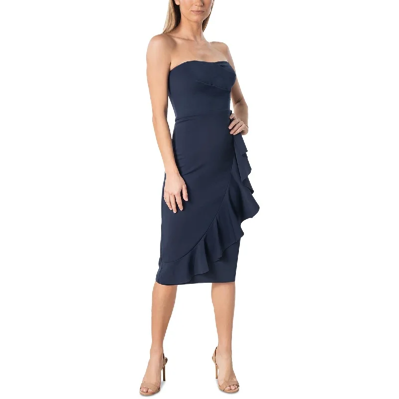 Dress The Population Womens Ruffled Strapless Midi Dress