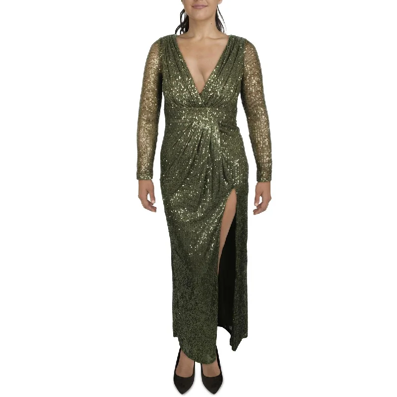 Ieena for Mac Duggal Womens Sequined Maxi Evening Dress