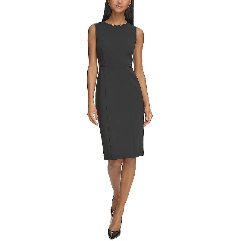 Karl Lagerfeld Paris Womens Faux Leather Trim Sheath Sheath Dress