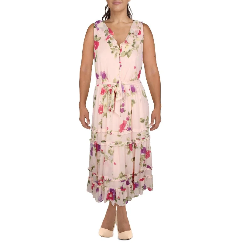 Lauren Ralph Lauren Womens Floral Sleeveless Midi Dress