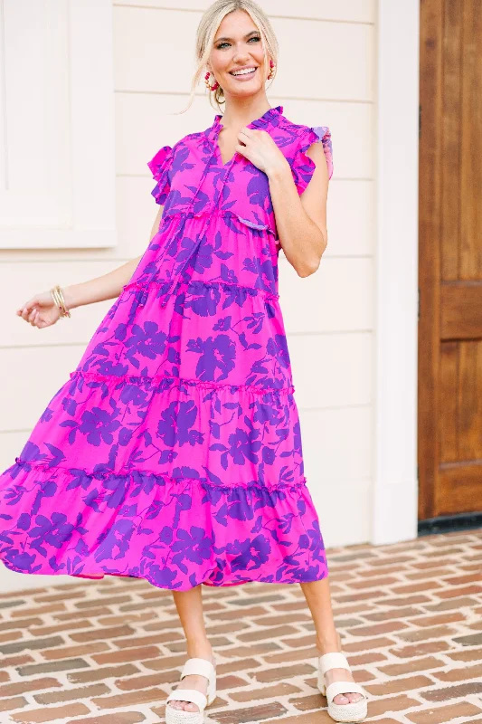 Show You Off Magenta Purple Floral Midi Dress