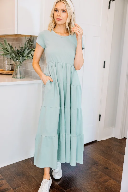 Sweet Memories Sage Green Tiered Midi Dress