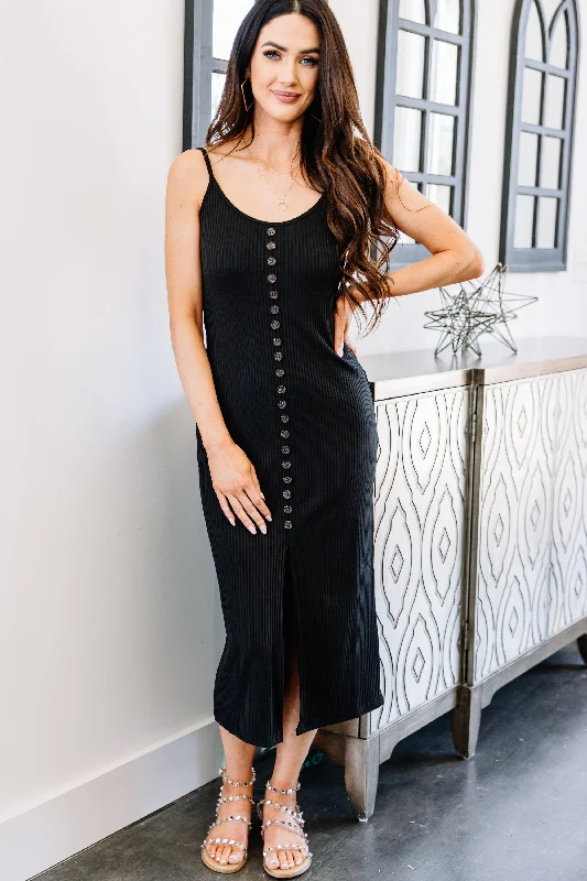 The Perfect View Black Ribbed Midi Dress