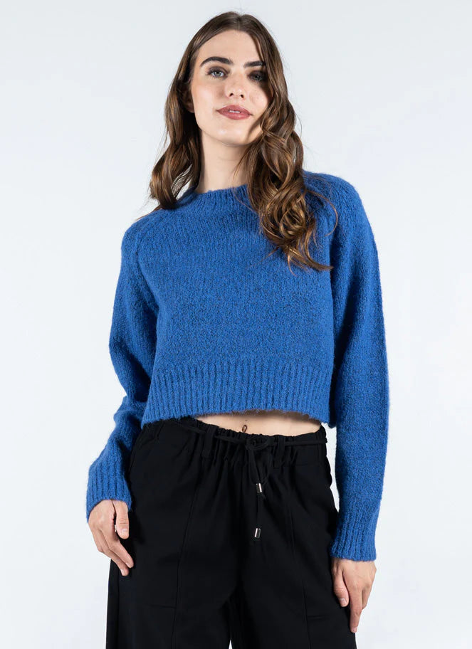 C'est Moi, CESWT4403 Crop Crew Neck Sweater, Cobalt