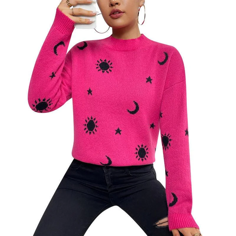 Women's Sweaters - Jacquard Crewneck - Pullovers