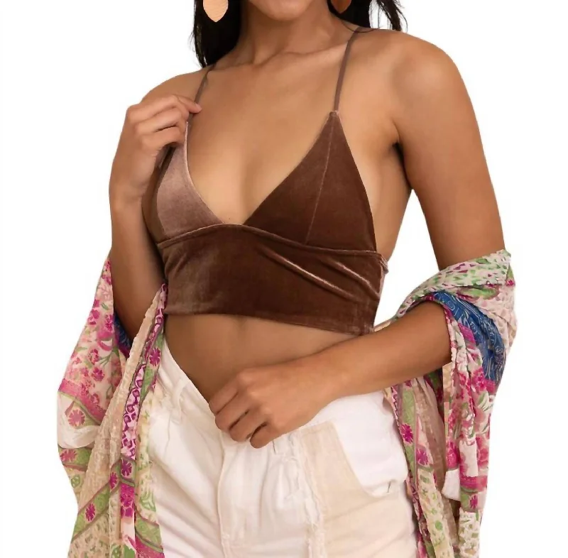 Velvet Longline Bralette In Mocha