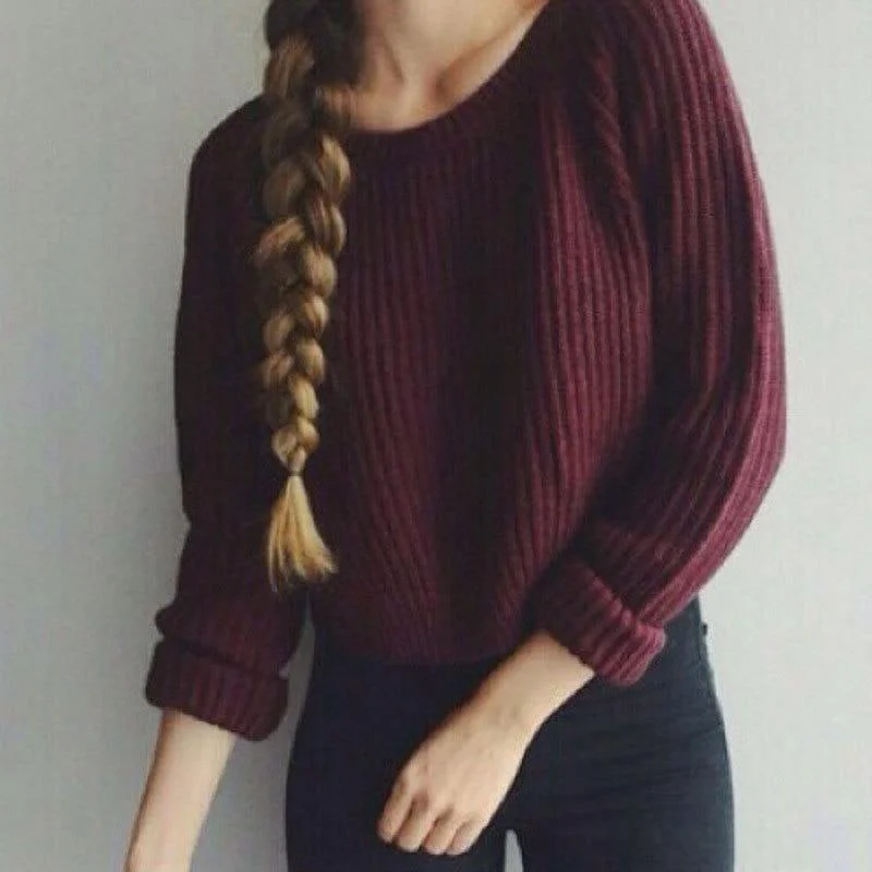 Women Sweater and Pullovers Long Sleeve Crop Sweater Top